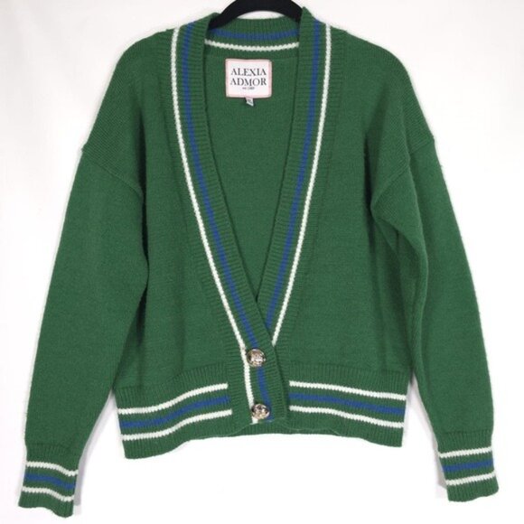 ALEXIA ADMOR Cathrine Knit‎ Sweater Green V Neck Cardigan Front Button Size XS - Picture 3 of 12